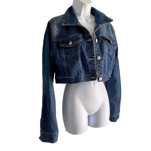 Paris Angel Embellished Crop Demin Jean Jacket Large - Picture 6 of 12